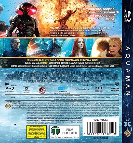 Warner Bros Aquaman - Blu-ray (Azione, Regia di James Wan, PG-13, Supporto PAL, Schermo Panoramico)