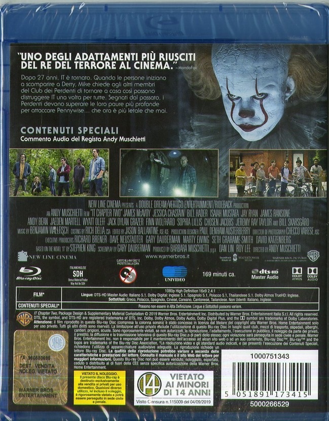 Warner Bros IT Capitolo Due - Blu-ray Horror Full HD, Regia di Andres Muschietti, Nuovo