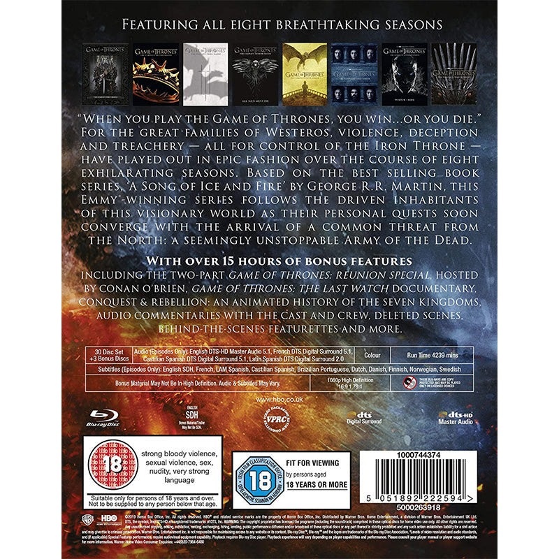 Warner Bros. Home Ent./HBO Game of Thrones: The Complete Series Blu-ray [2011, 2019] - Valutazione R - Region Free