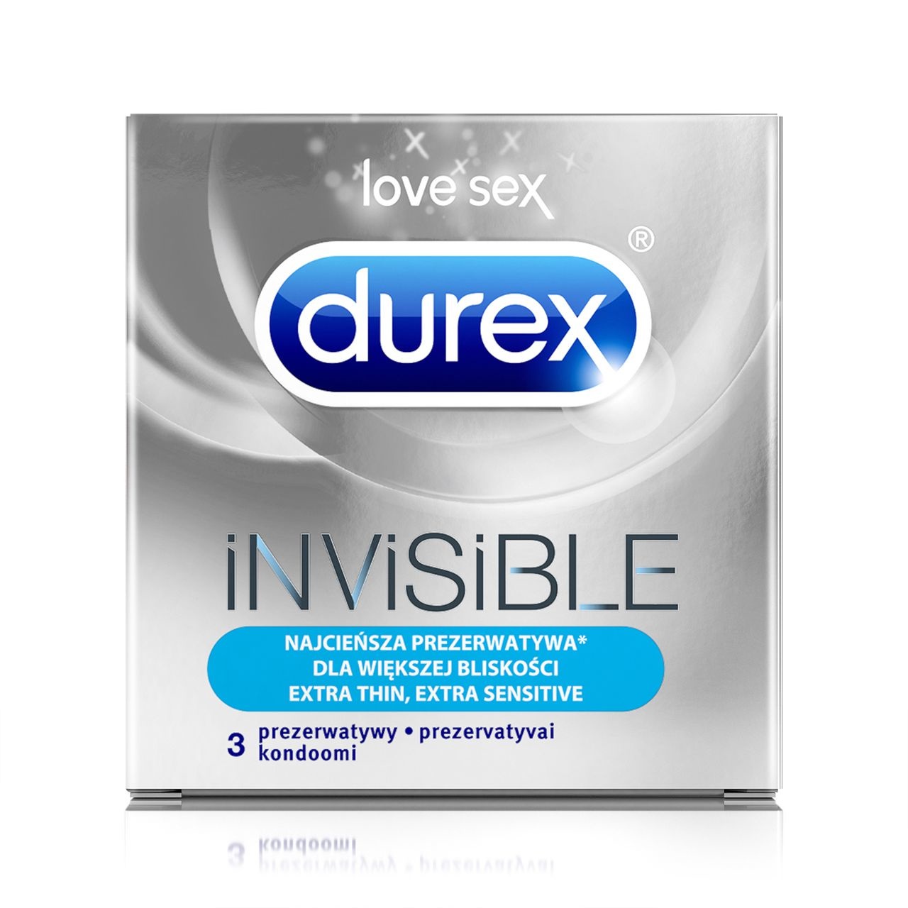 Durex Invisible Extra Sottile 3 pz - Preservativi Ultra Sensibili, Lubrificati e Dermatologicamente Testati