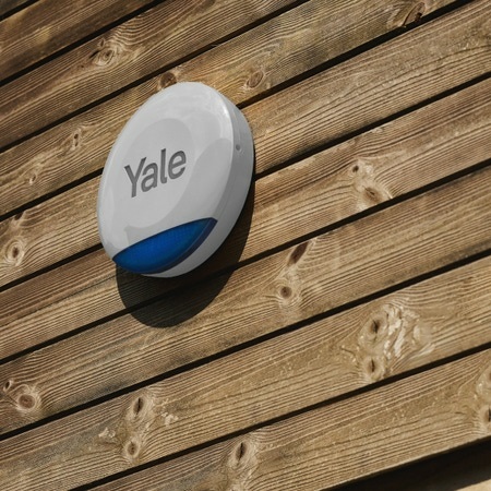 Yale Sirena Wireless da Esterno AL-ESG-1A-G, Grigia e Blu, Fino a 100 dB, Luci LED Lampeggianti, Resistente agli Agenti Atmosferici, Compatibile con Allarme Smart