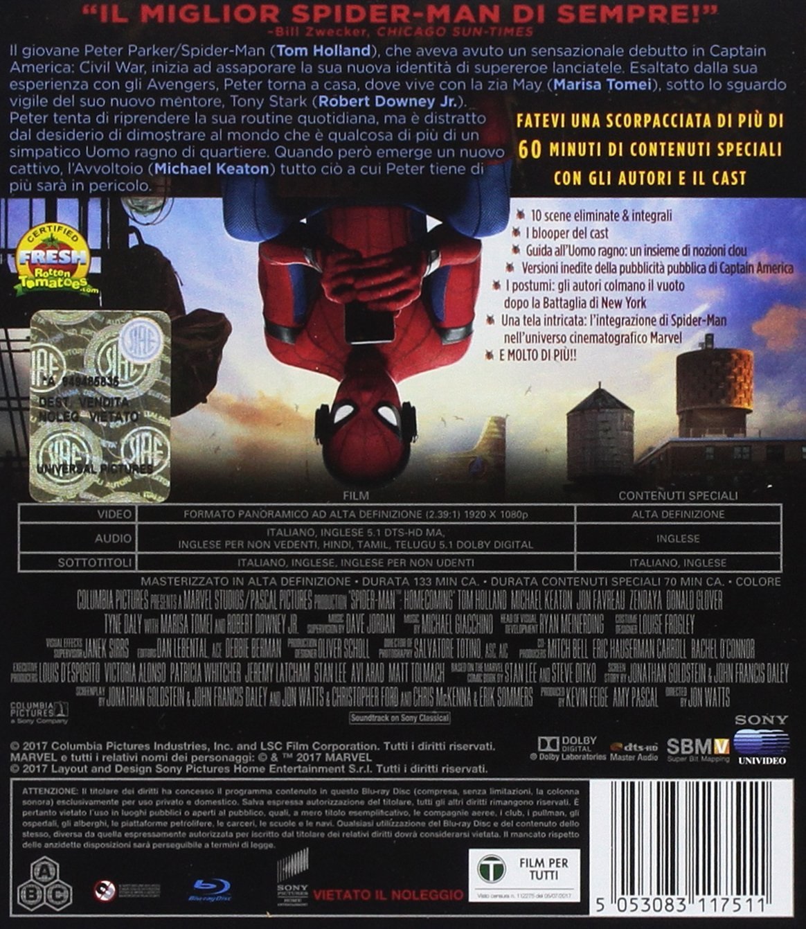 Sony Spider-Man: Homecoming (Blu-ray) - Azione, 2017, con Tom Holland, Marisa Tomei e Michael Keaton, Valutazione PG-13