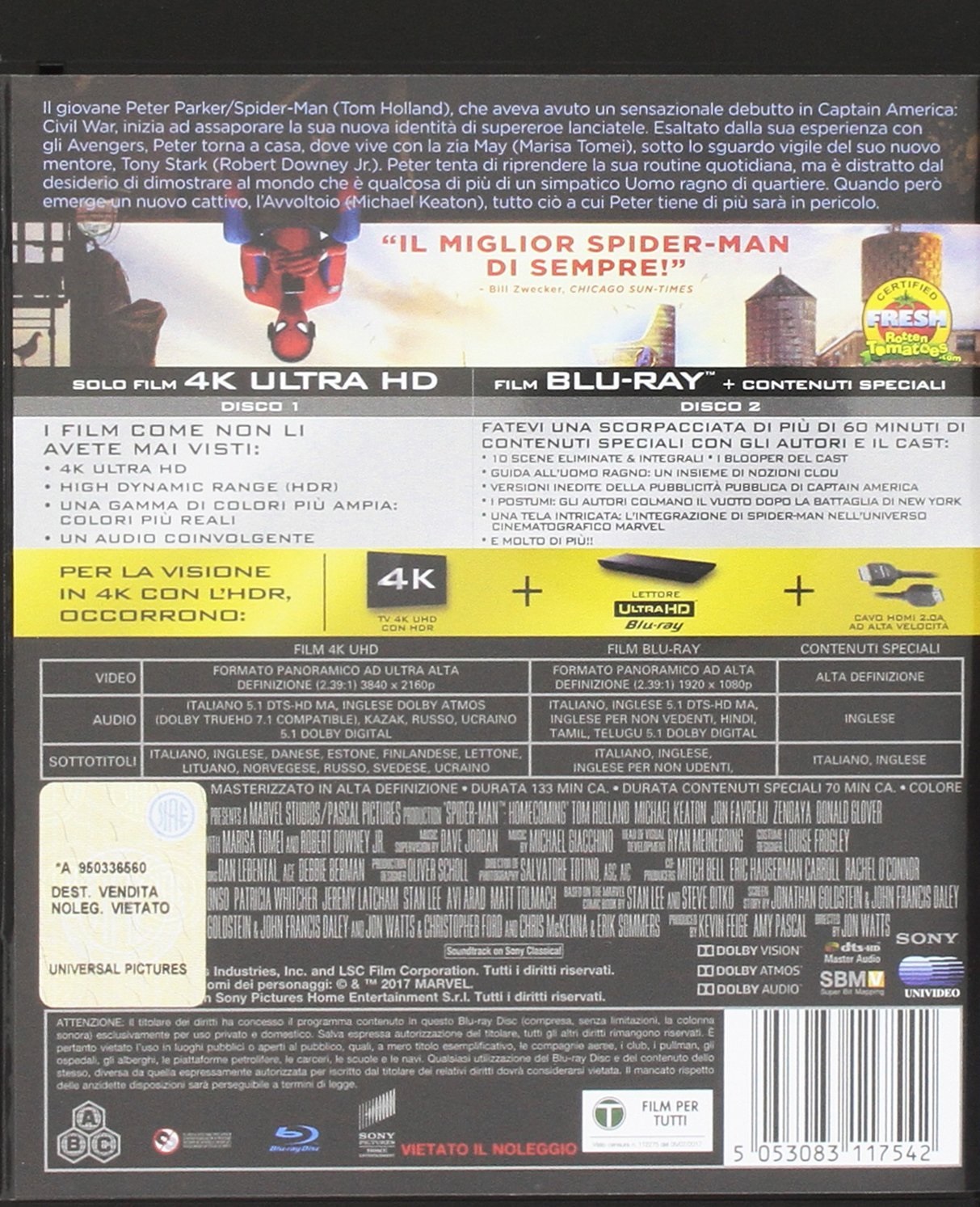 Eagle Pictures Spider-Man: Homecoming (4K Ultra HD Blu-ray) - Azione, Regia di Jon Watts, 2017