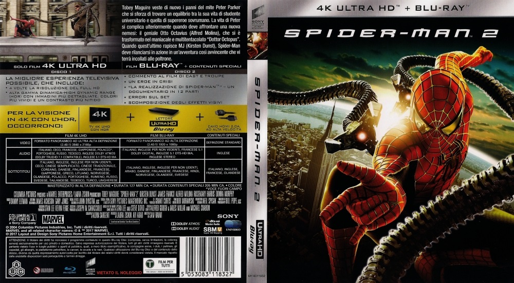 Sony Pictures Spider-Man 2 (4K Ultra HD Blu-Ray) - Azione, 2004, con Tobey Maguire e Kirsten Dunst