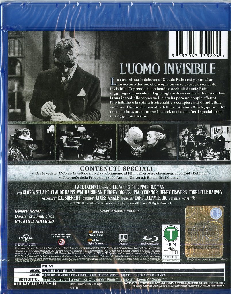 Universal Pictures L'Uomo Invisibile (1933) - Blu-Ray Horror, Valutazione G