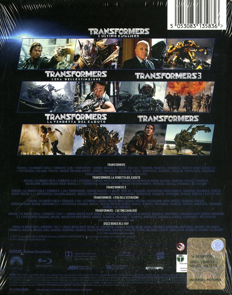Paramount Transformers - Collezione Completa 1-5 Film in Blu-Ray con Disco Bonus e Audio Extra in Castellano