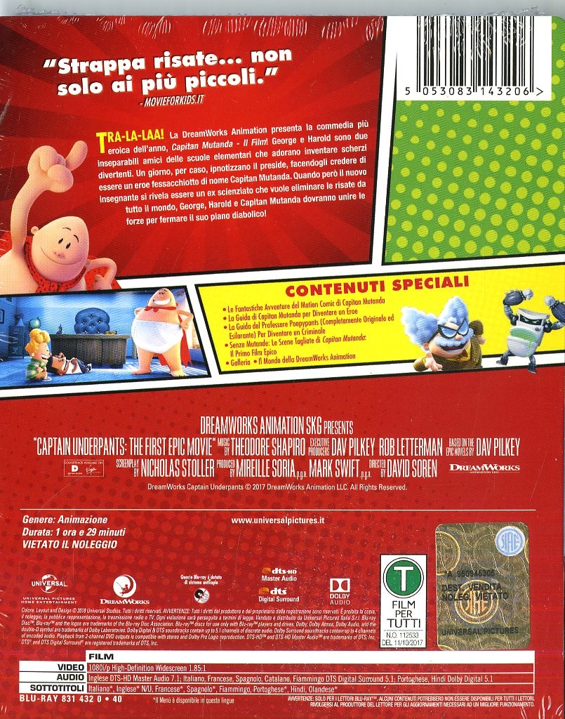 Universal Capitan Mutanda - Il Film (Blu-ray) - Animazione - 2017