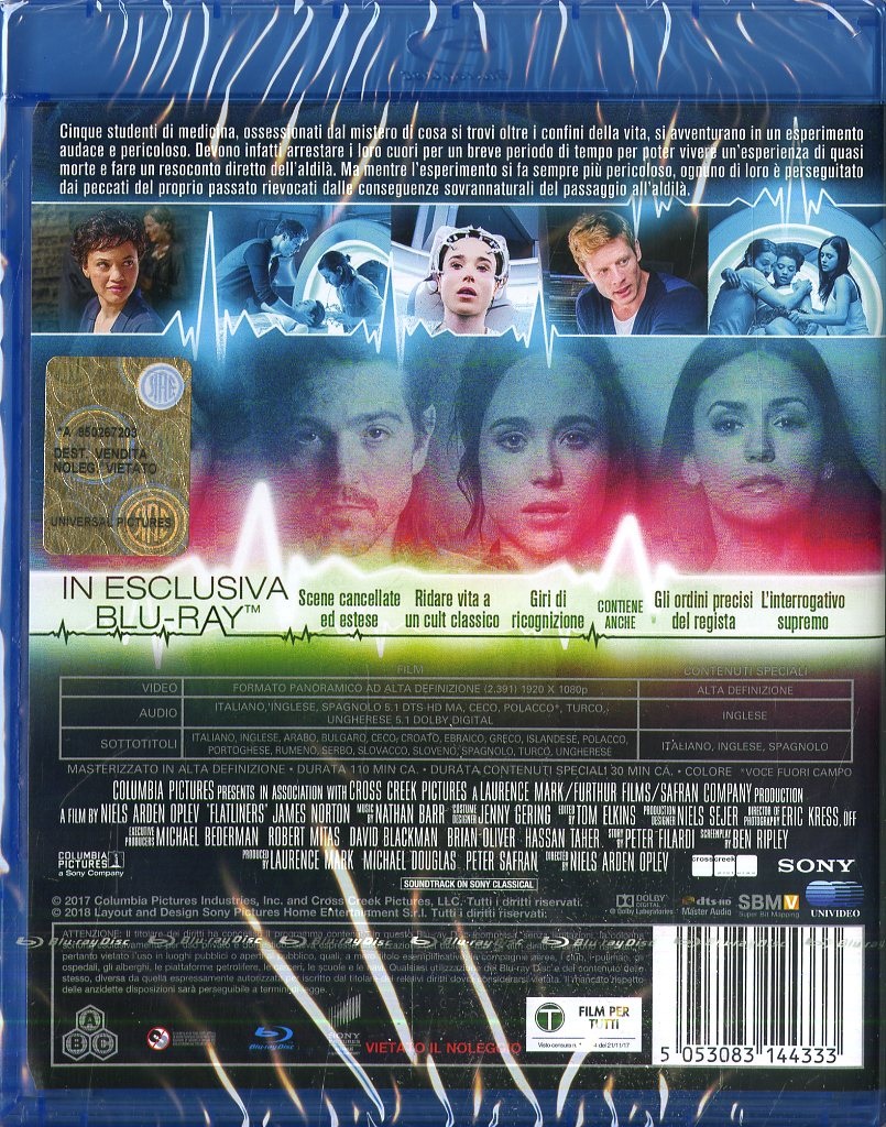 Sony Pictures Flatliners: Linea Mortale - Blu-ray - Thriller con Page, Luna, Dobrev, Norton, Clemons, Oplev, Niels