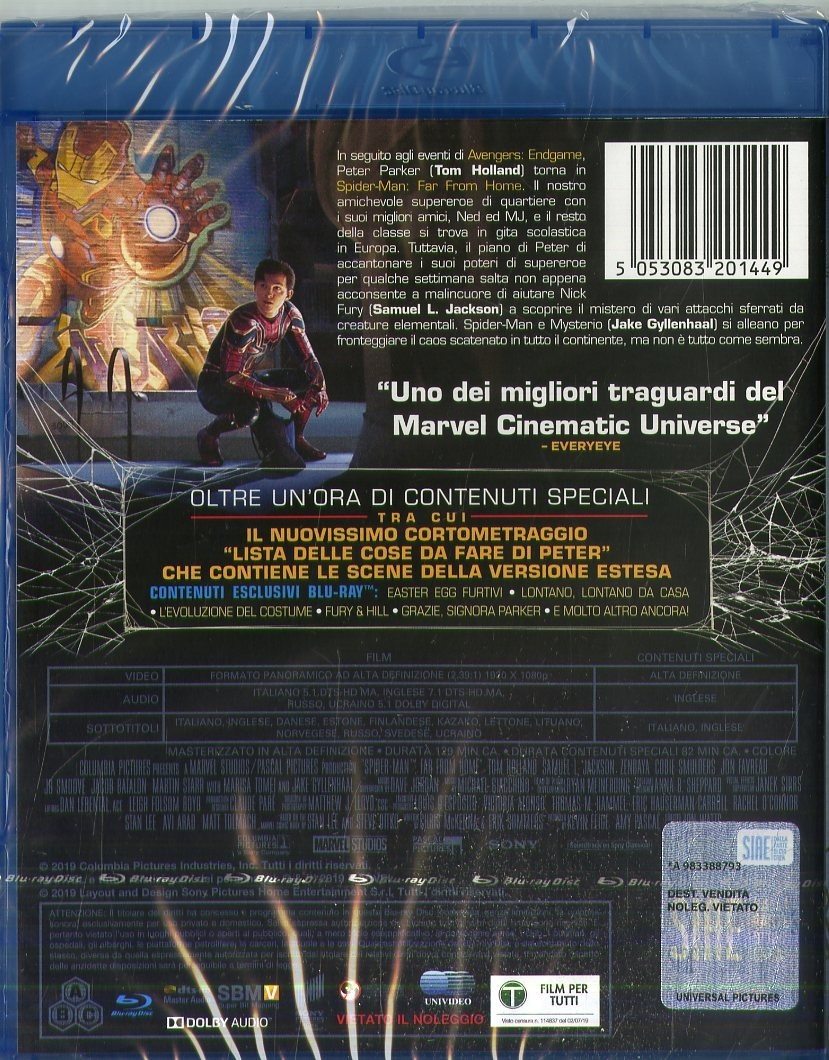 Sony Pictures Spider-Man: Far From Home - Blu-ray Azione 2019 con Tom Holland, Samuel L. Jackson, Jake Gyllenhaal, Zendaya e Marisa Tomei - Lingue: Inglese, Italiano, Russo, Ucraino