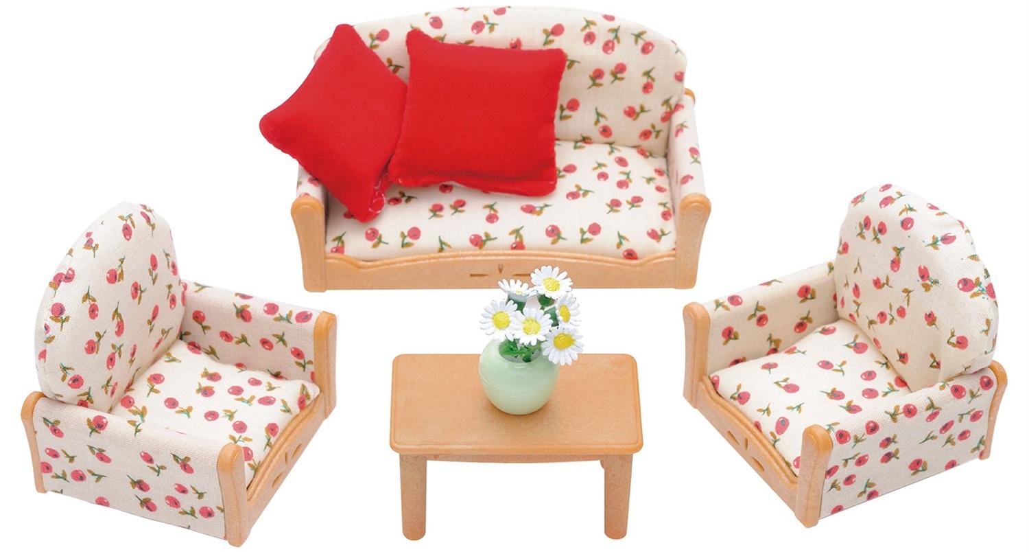 Sylvanian Families Set Salotto 3 Pezzi con Divano, Poltrone e Tavolino con Fiori