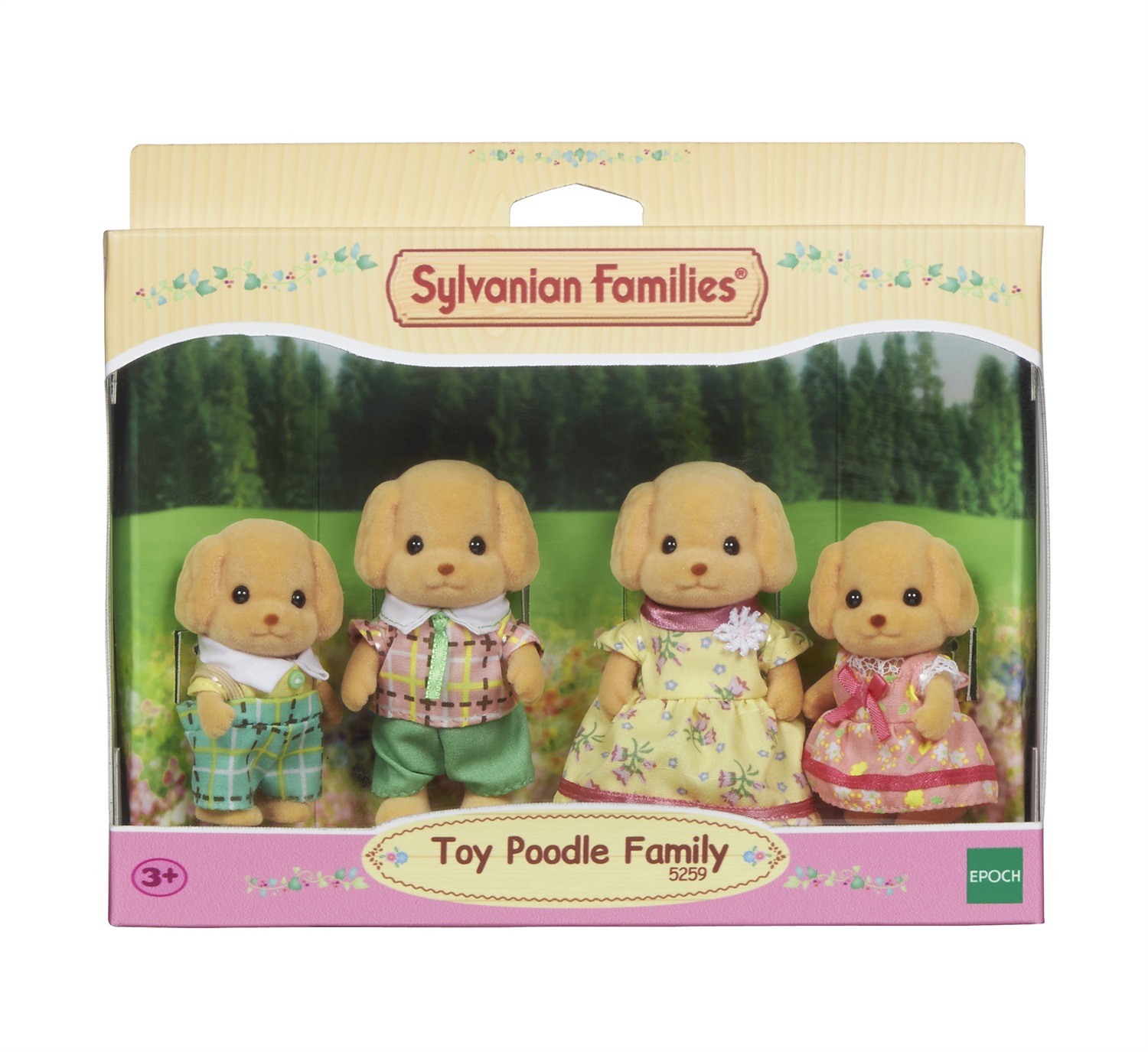 Sylvanian Families Famiglia Barboncini - Set di 4 figure con vestiti in tessuto e libro di storie, adatto per bambini dai 3 anni
