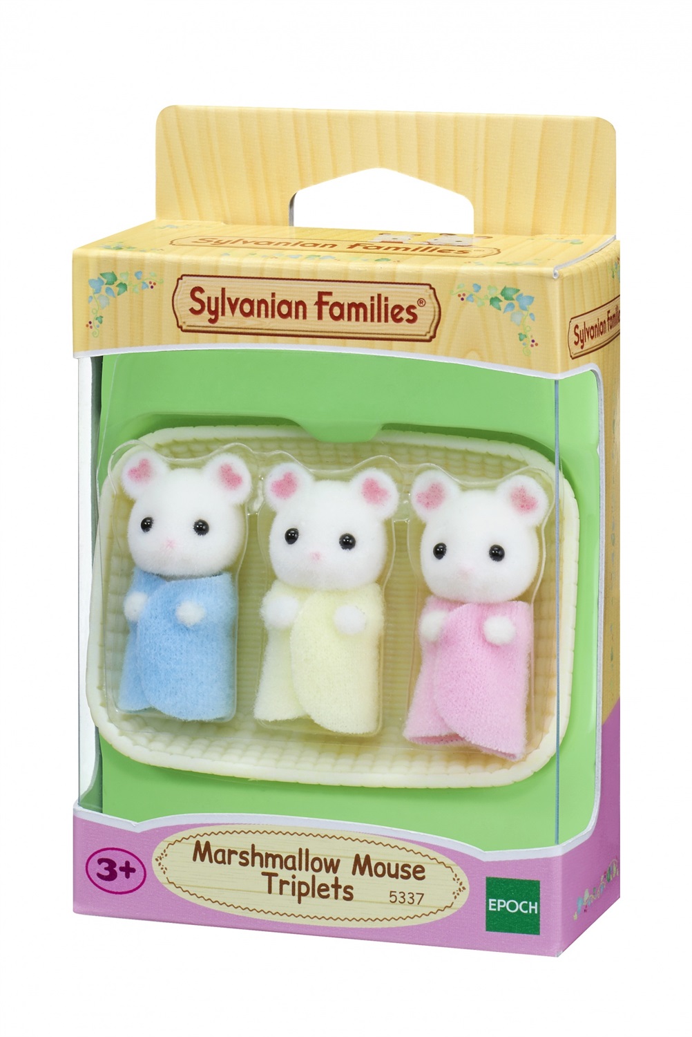 Sylvanian Families 5337 - 3 Bebé Topi Bianchi Trigemini con Cestino e Accessorio