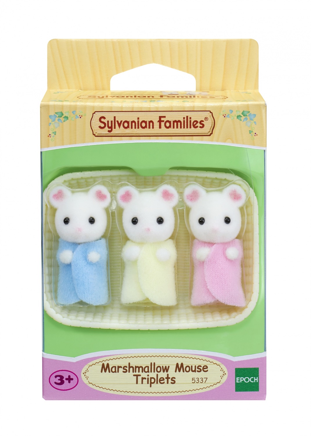 Sylvanian Families 5337 - 3 Bebé Topi Bianchi Trigemini con Cestino e Accessorio