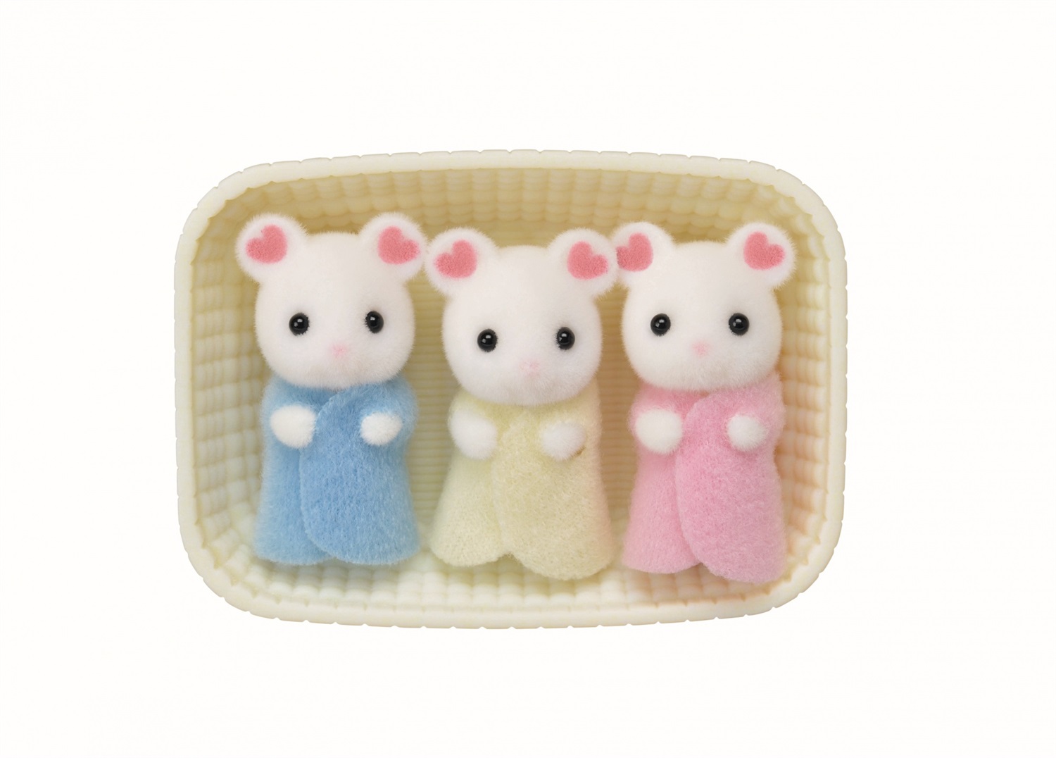 Sylvanian Families 5337 - 3 Bebé Topi Bianchi Trigemini con Cestino e Accessorio