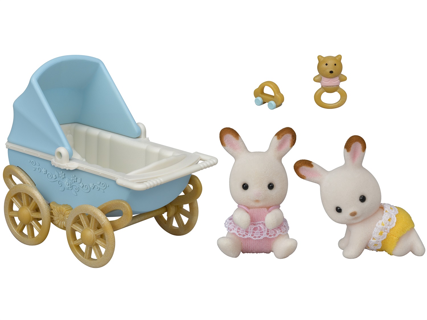 Sylvanian Families Gemelli Coniglio Cioccolato con Carrozzina - Set Giocattolo per Bambini a Partire da 3 Anni