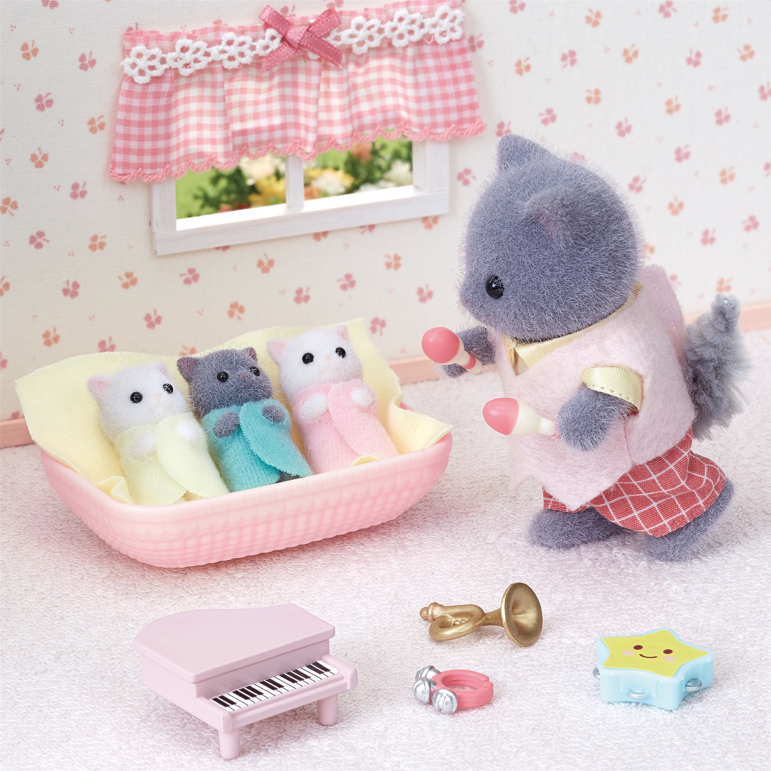 Sylvanian Families - Trigemini Gatto Persiano - Set di 3 Bebè con Cestino e Dettagli Morbidi - Modello 5458