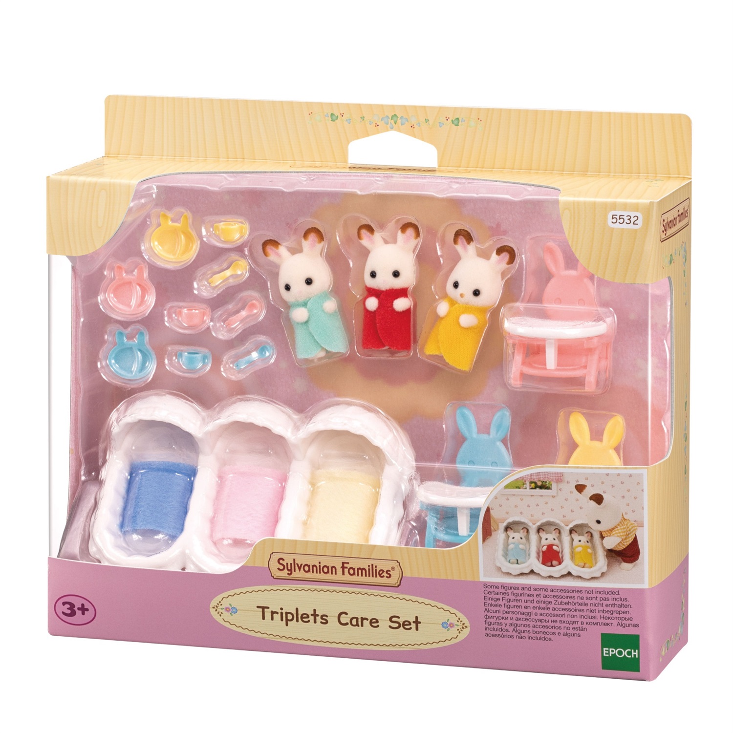 Sylvanian Families 5532 Triplets Care Set - Set di Coniglietti di Cioccolato con Accessori per il Momento della Pappa