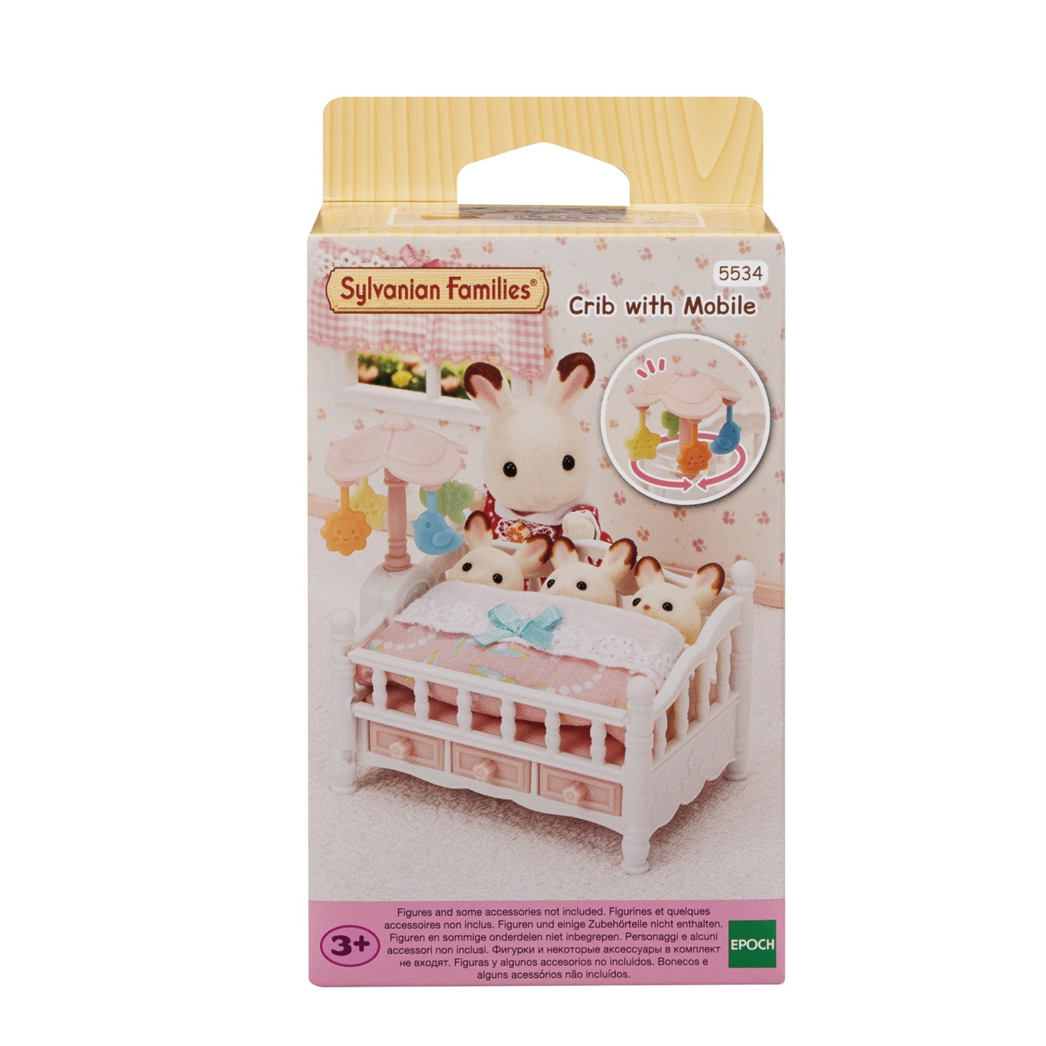 Sylvanian Families 5534 Culla con Giostrina per Triplette - Set Completo con Decorazioni e Coperta
