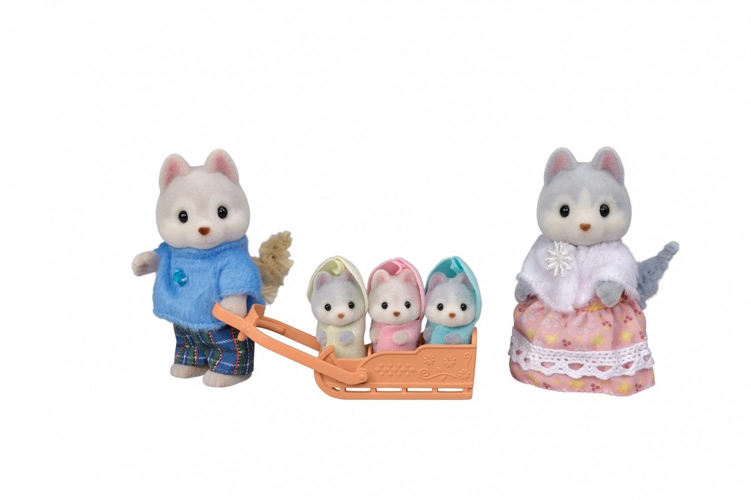 Sylvanian Families 5636 - Famiglia Husky con 5 personaggi e slitta, gioco di ruolo per bambini