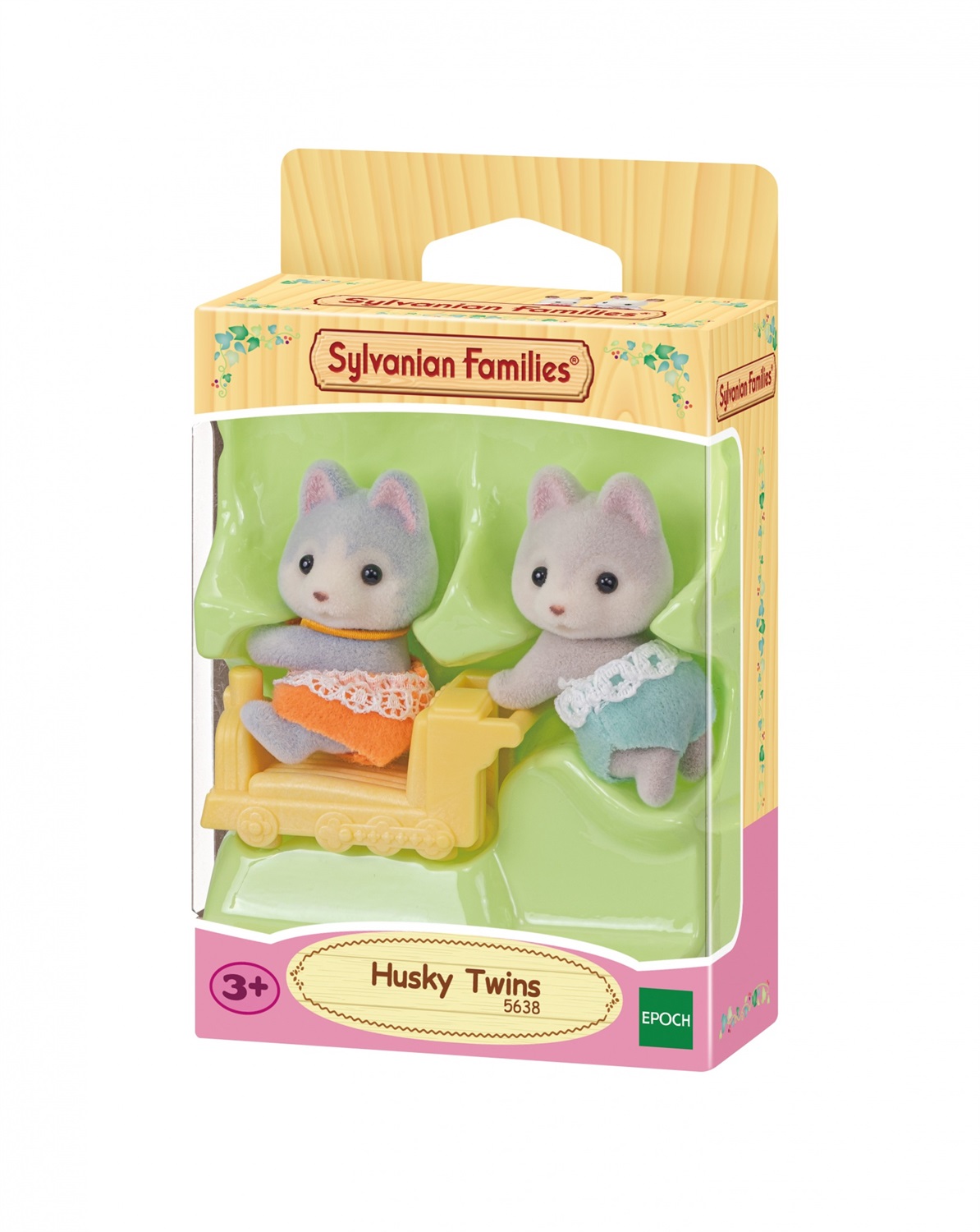 Sylvanian Families 5638 Set da Gioco Gemelli Husky con Locomotiva - 2 Bebè Articolati e Accessorio