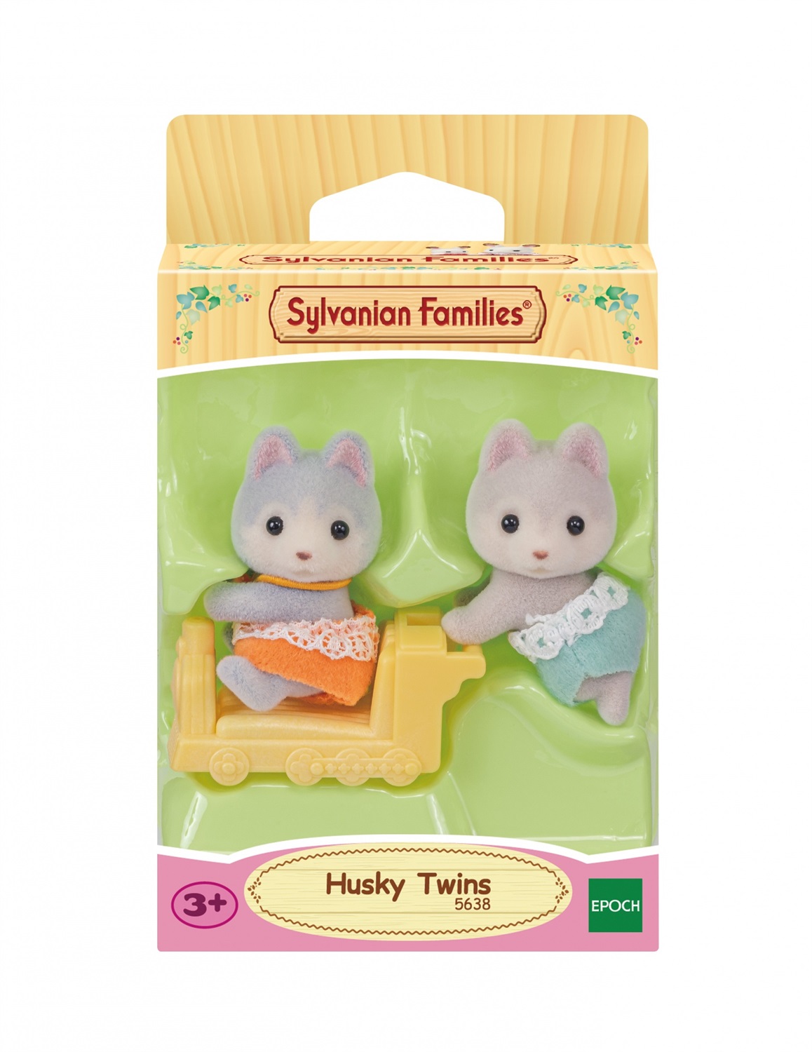 Sylvanian Families 5638 Set da Gioco Gemelli Husky con Locomotiva - 2 Bebè Articolati e Accessorio