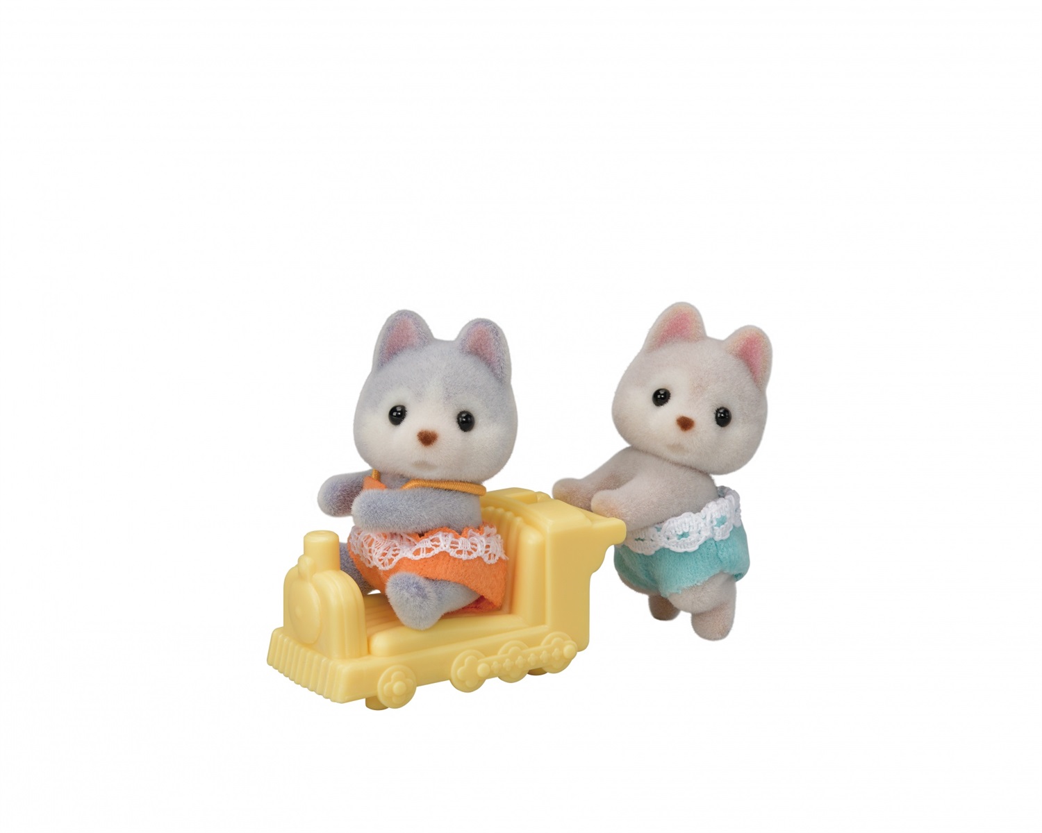 Sylvanian Families 5638 Set da Gioco Gemelli Husky con Locomotiva - 2 Bebè Articolati e Accessorio