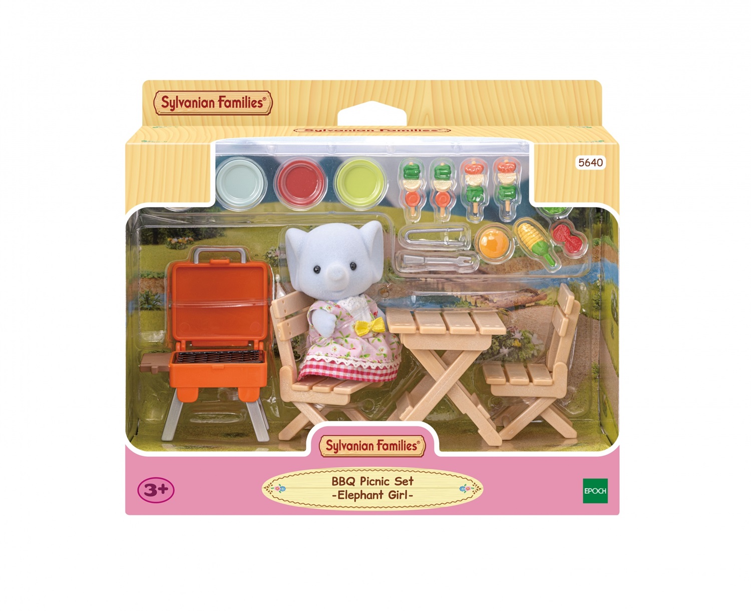 Sylvanian Families 5640 Set Barbeque per Picnic con Miriam la Ragazza Elefante - Include Accessori Colorati e Tavolo Ripiegabile