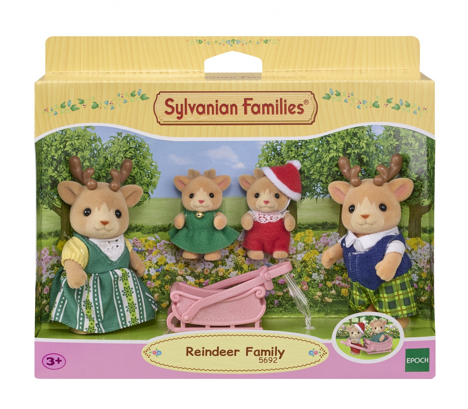 Sylvanian Families 5692 - Famiglia Renna con Papà, Mamma, Gemelli e Slitta per Bambini, Personaggi Festivi