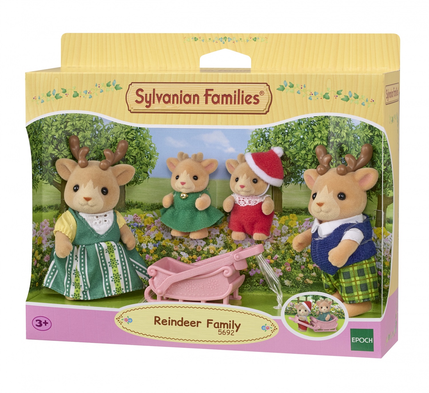 Sylvanian Families 5692 - Famiglia Renna con Papà, Mamma, Gemelli e Slitta per Bambini, Personaggi Festivi
