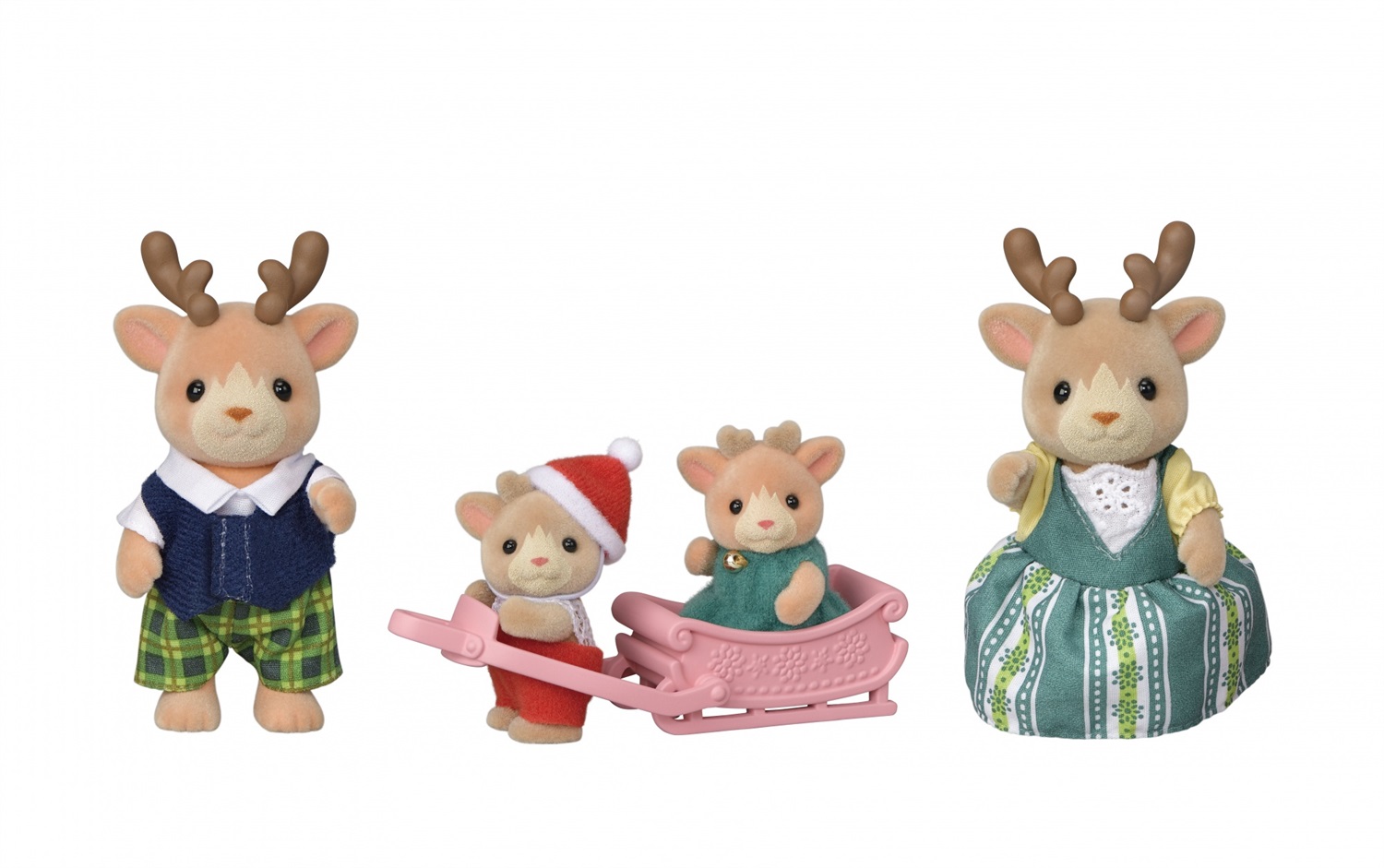 Sylvanian Families 5692 - Famiglia Renna con Papà, Mamma, Gemelli e Slitta per Bambini, Personaggi Festivi