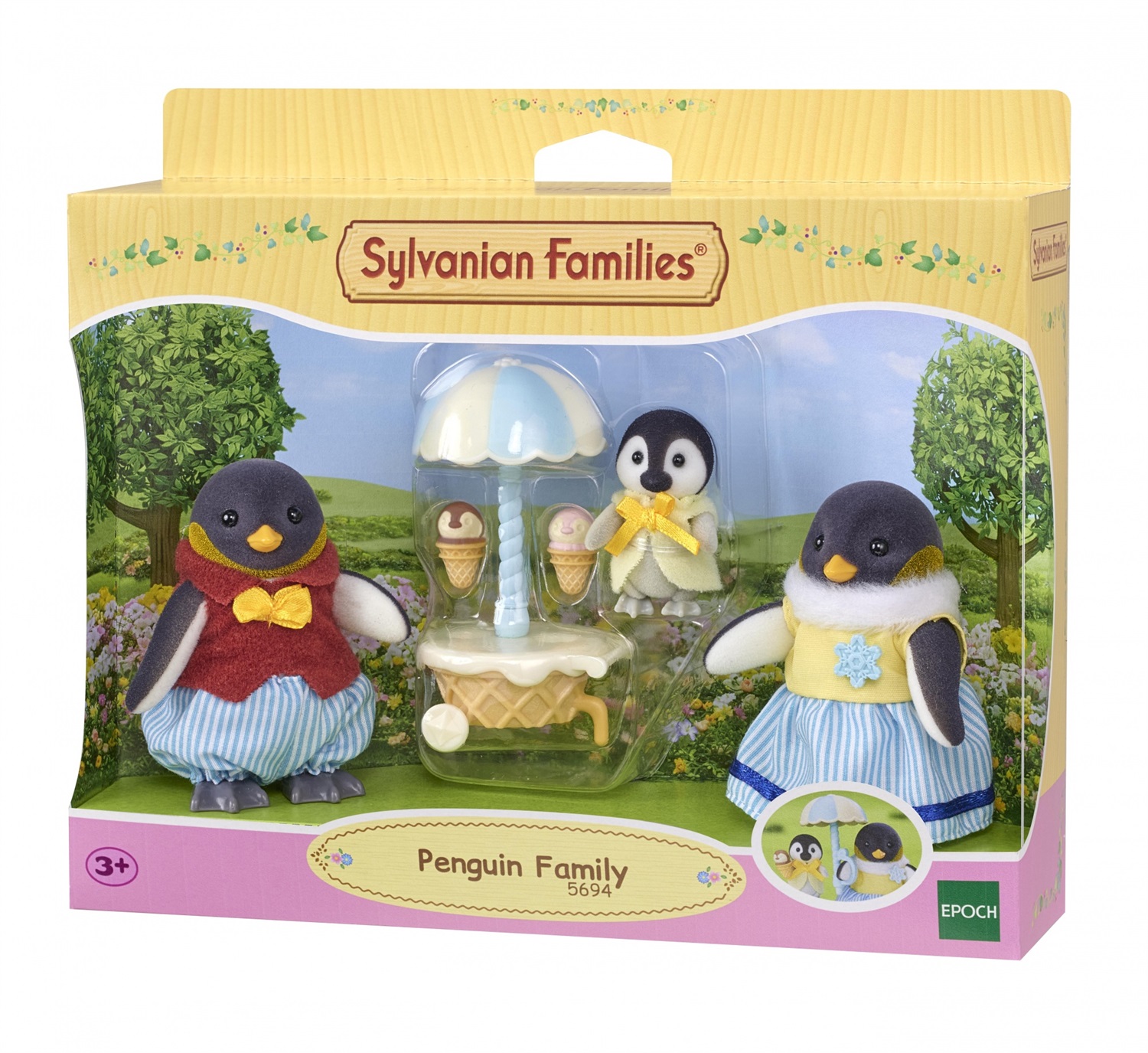 EPOCH Sylvanian Families 5694 - Famiglia Pinguino con Carro Gelato, Figure Mobili e Accessori