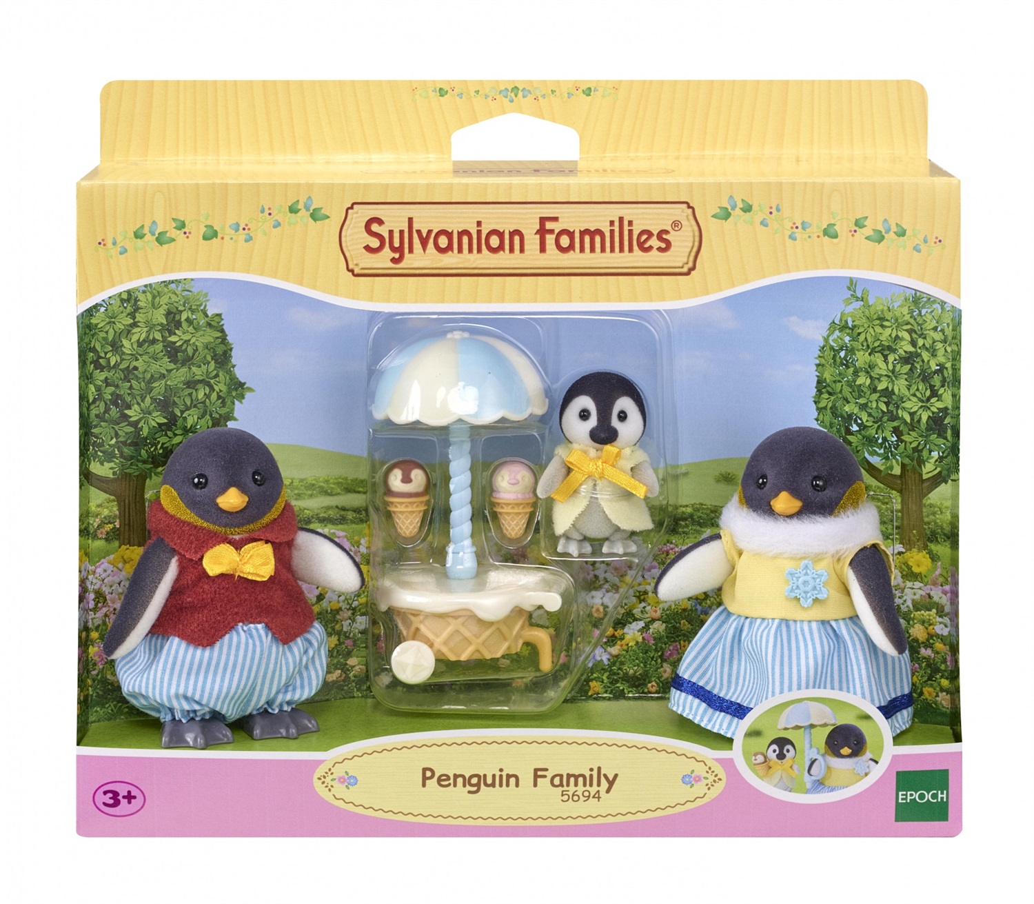 EPOCH Sylvanian Families 5694 - Famiglia Pinguino con Carro Gelato, Figure Mobili e Accessori