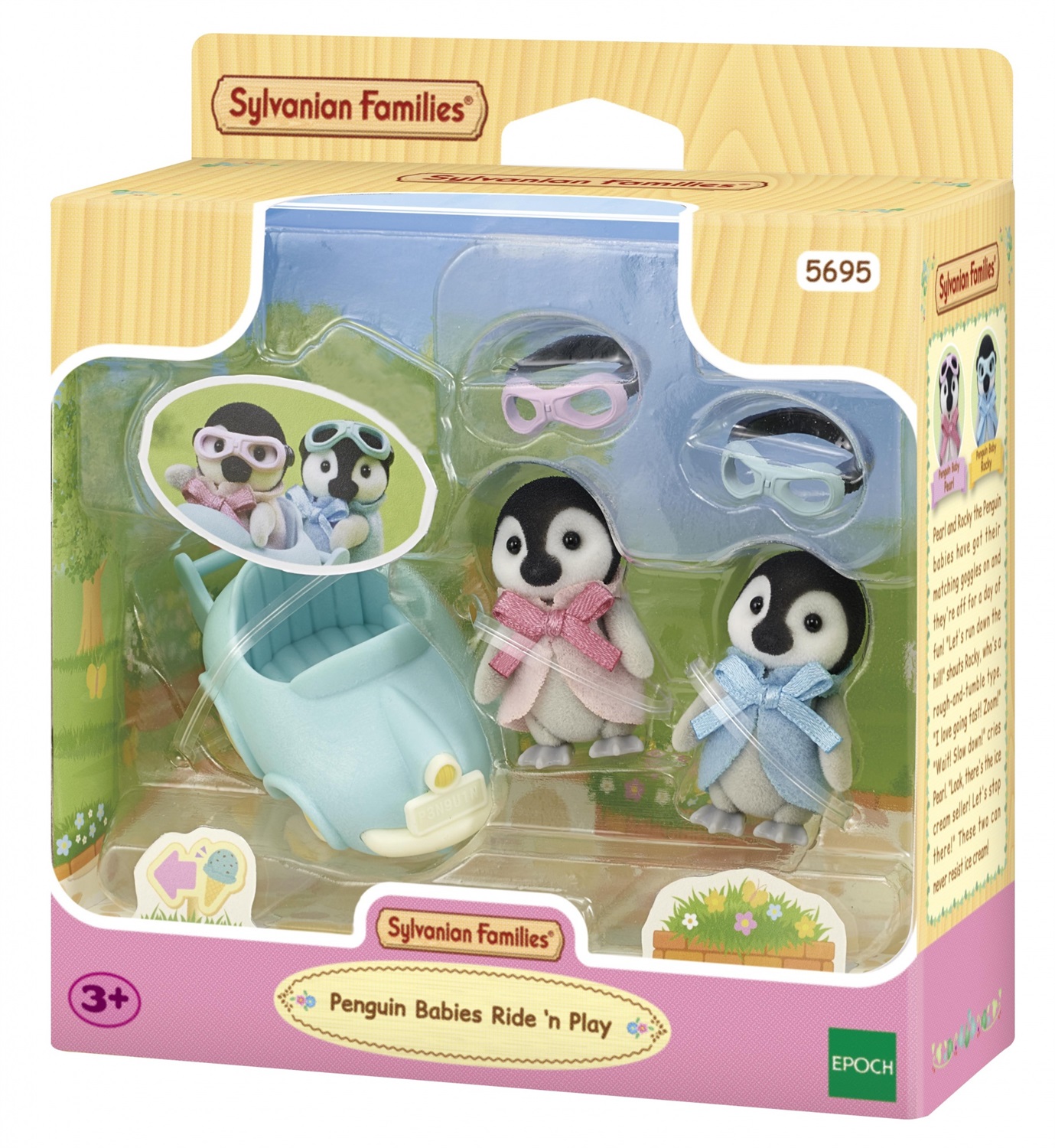 Sylvanian Families 5695 - Set Pinguini con Auto, Include Pearl e Rocky, Carretto e Occhiali da Avviatore