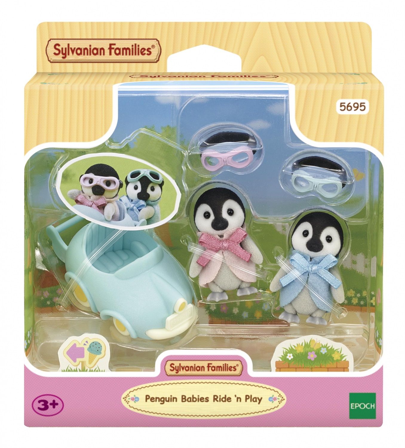 Sylvanian Families 5695 - Set Pinguini con Auto, Include Pearl e Rocky, Carretto e Occhiali da Avviatore