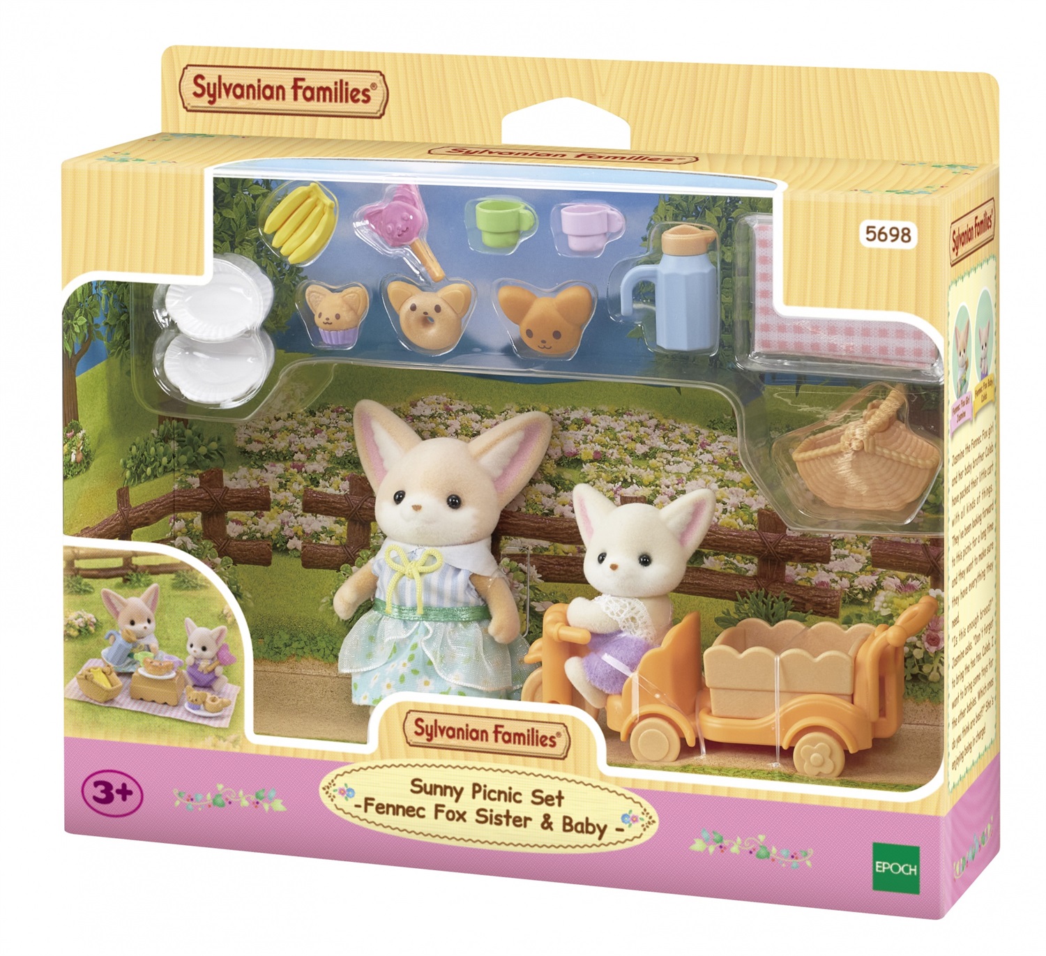 Sylvanian Families 5698 Set Picnic al Sole con Sorella e Bebè Volpe Fennec - Include Carretto e Accessori da Picnic