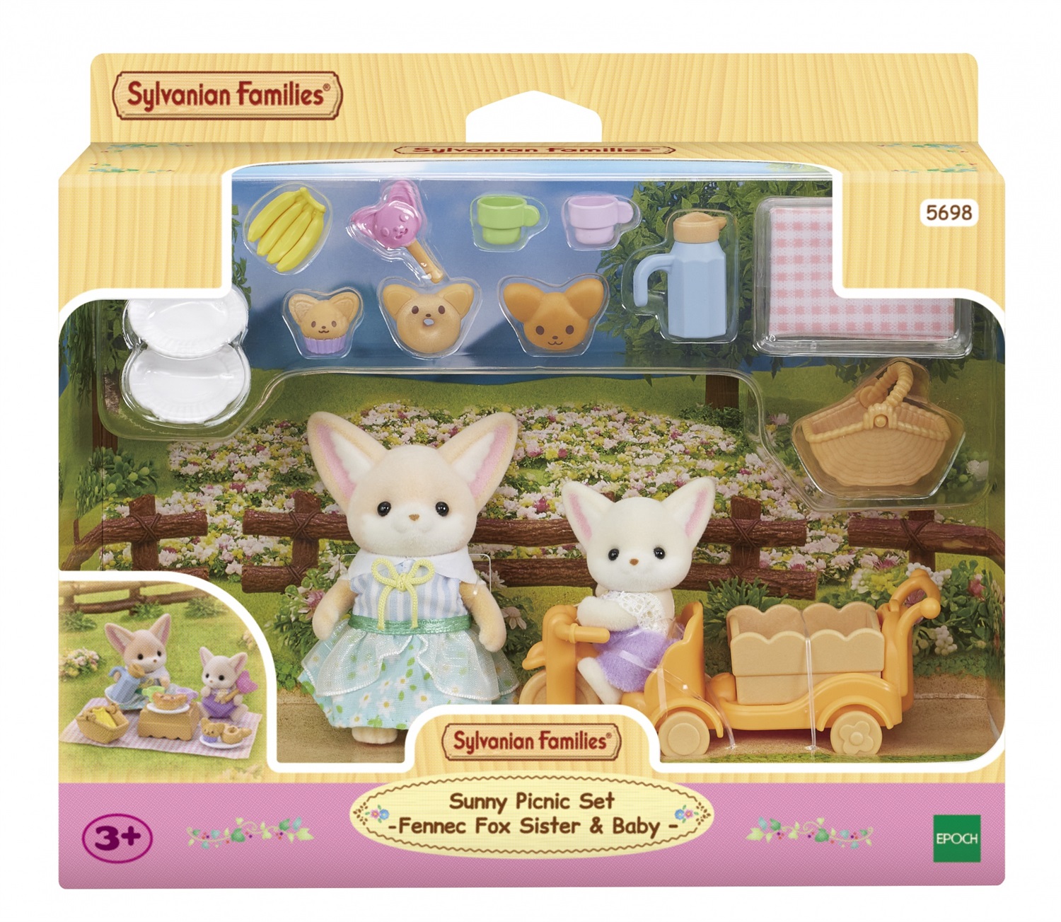 Sylvanian Families 5698 Set Picnic al Sole con Sorella e Bebè Volpe Fennec - Include Carretto e Accessori da Picnic