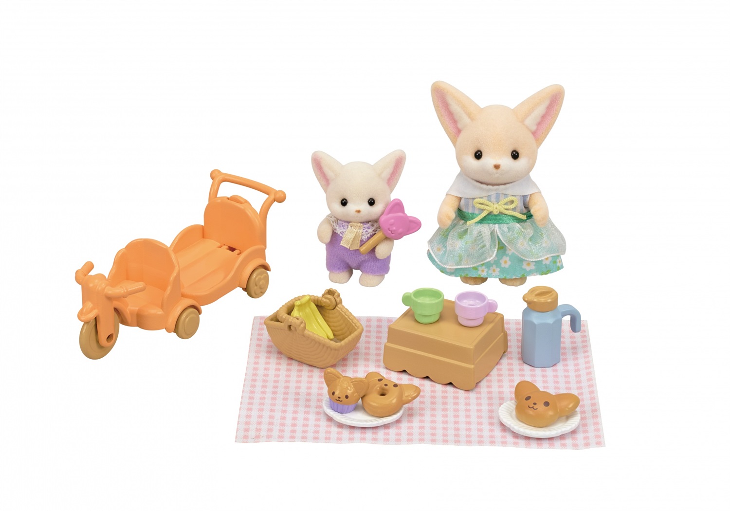 Sylvanian Families 5698 Set Picnic al Sole con Sorella e Bebè Volpe Fennec - Include Carretto e Accessori da Picnic