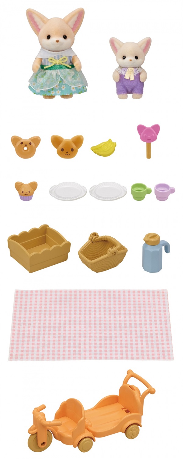 Sylvanian Families 5698 Set Picnic al Sole con Sorella e Bebè Volpe Fennec - Include Carretto e Accessori da Picnic