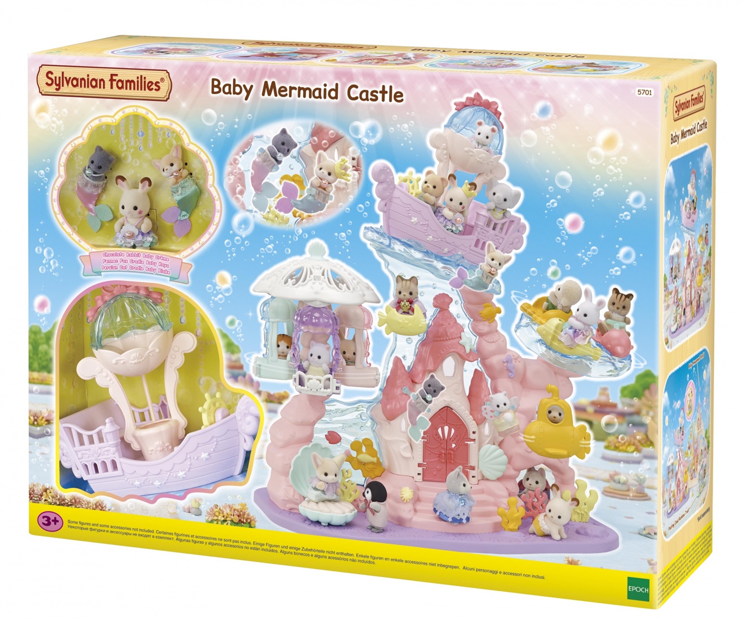 Sylvanian Families Baby Mermaid Castle - Set di Giocattoli con 3 Personaggi, Ascensore e Giostra delle Creature Marine