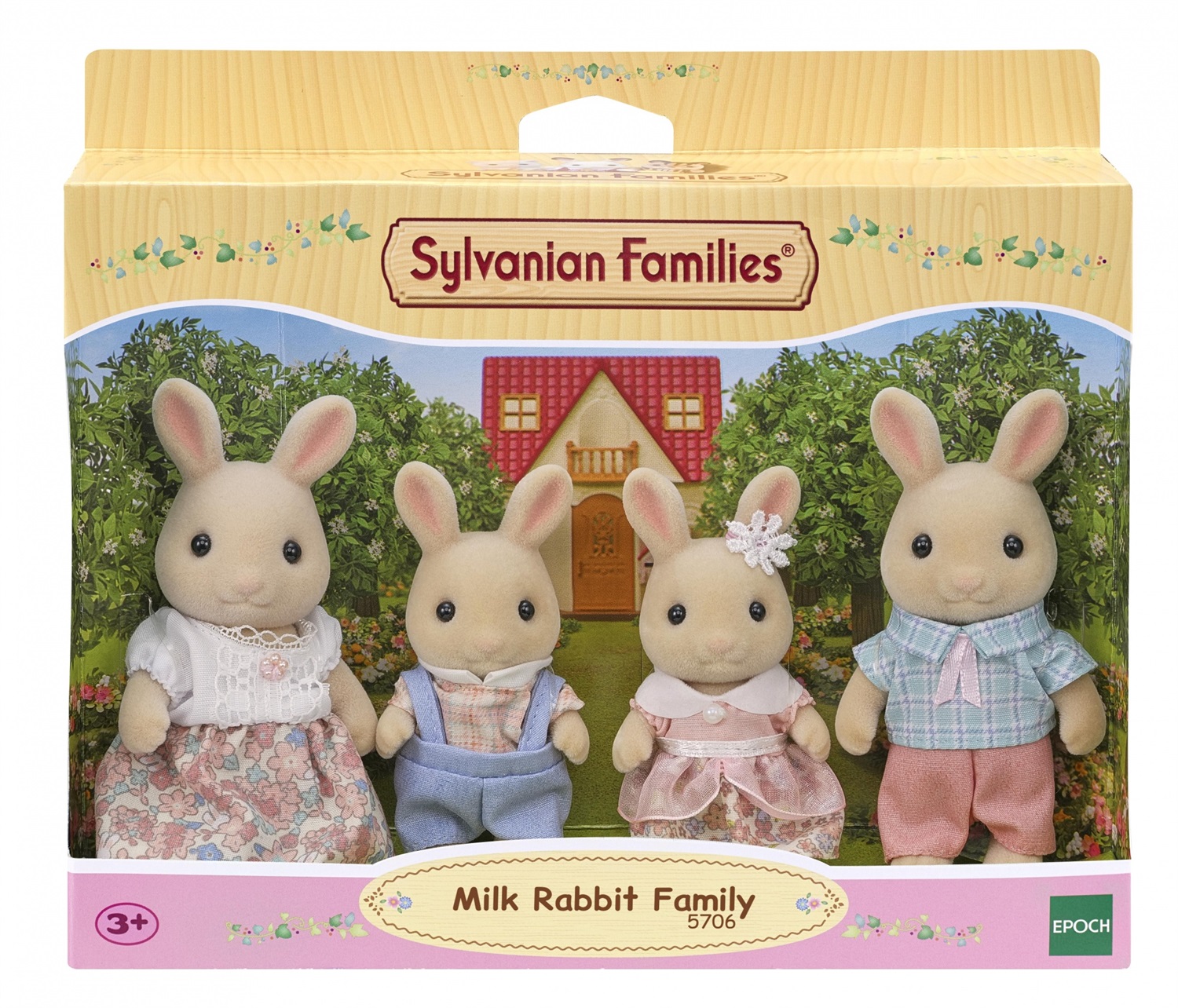 Sylvanian Families 5706 Famiglia Coniglio Latte - Set di 4 Personaggi con Abiti Rosa e Blu
