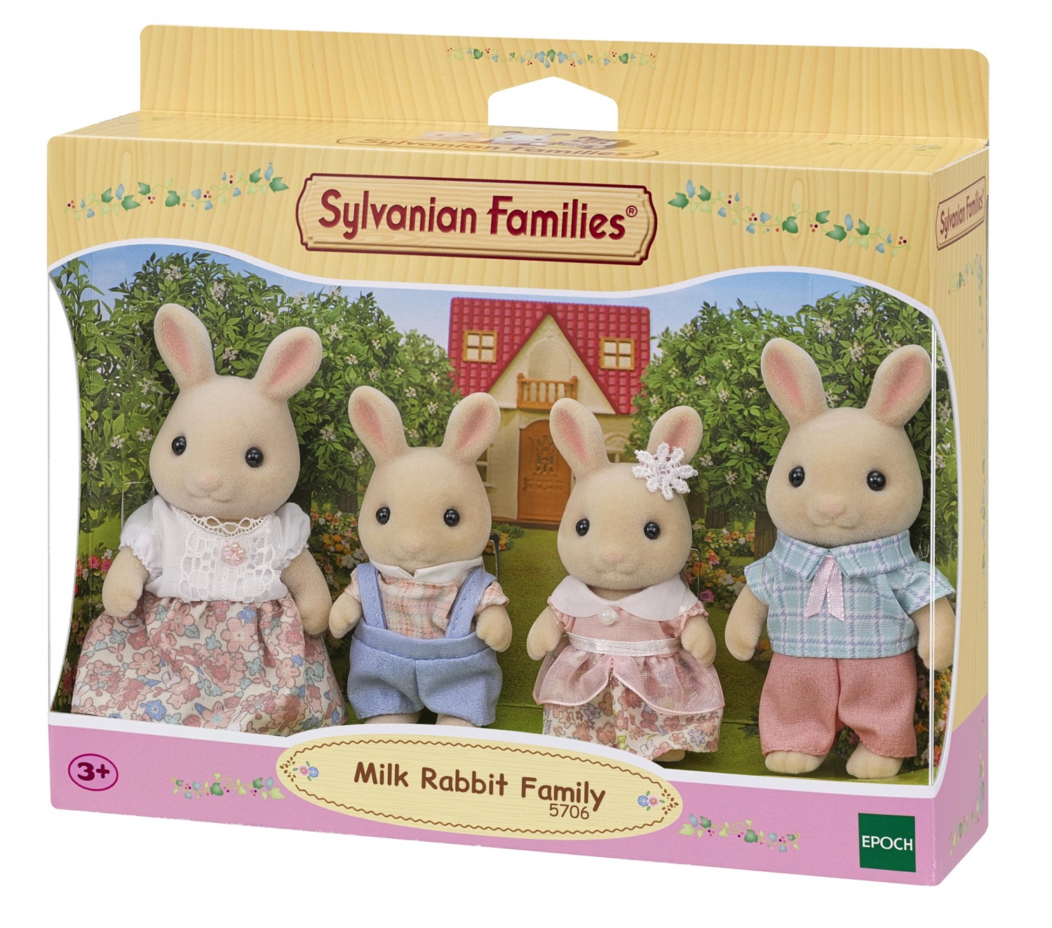 Sylvanian Families 5706 Famiglia Coniglio Latte - Set di 4 Personaggi con Abiti Rosa e Blu