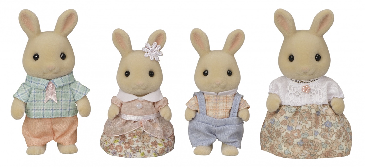 Sylvanian Families 5706 Famiglia Coniglio Latte - Set di 4 Personaggi con Abiti Rosa e Blu