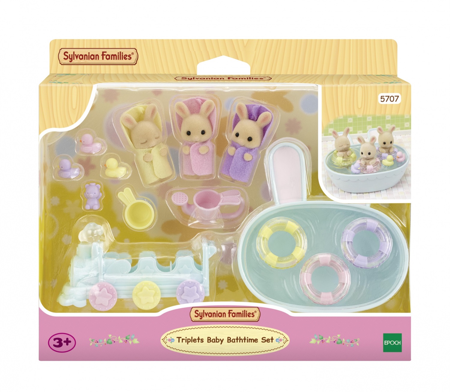 Sylvanian Families Set Bagnetto dei Trigemini con Tre Gemelli Coniglio Latte e Accessori
