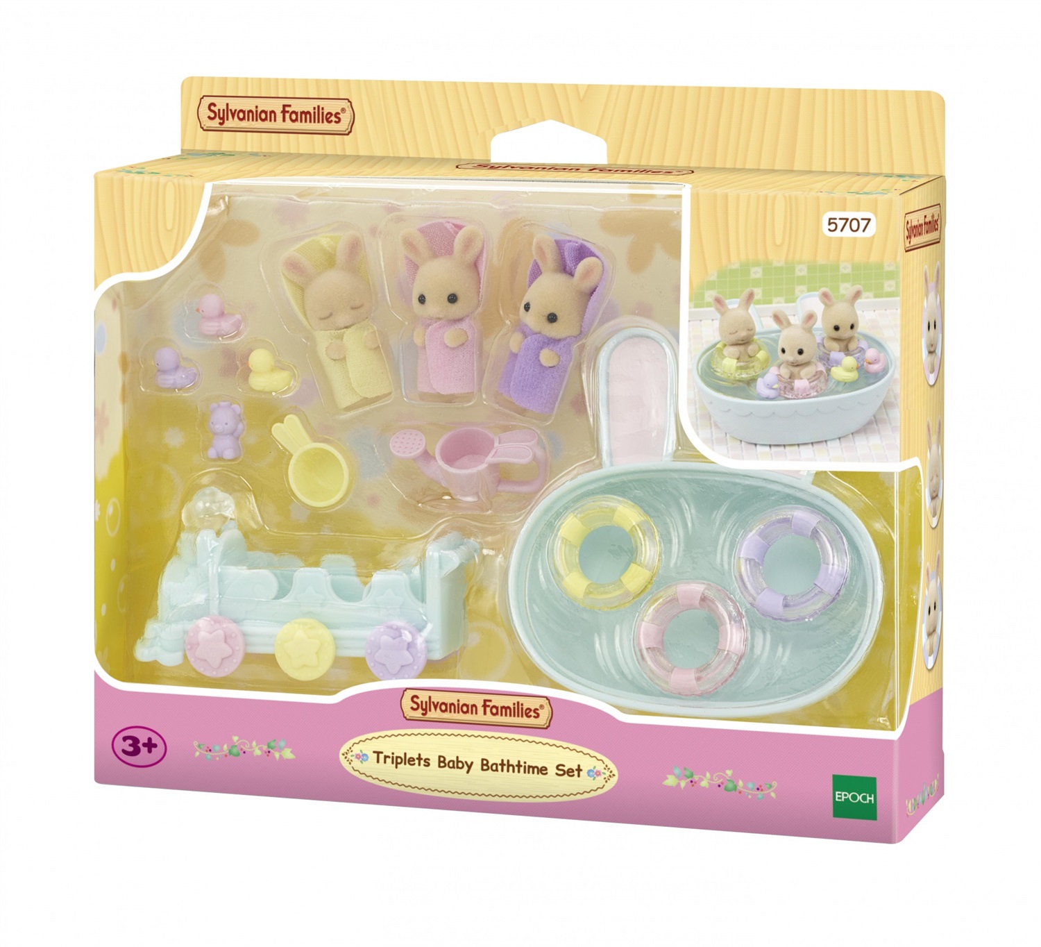 Sylvanian Families Set Bagnetto dei Trigemini con Tre Gemelli Coniglio Latte e Accessori