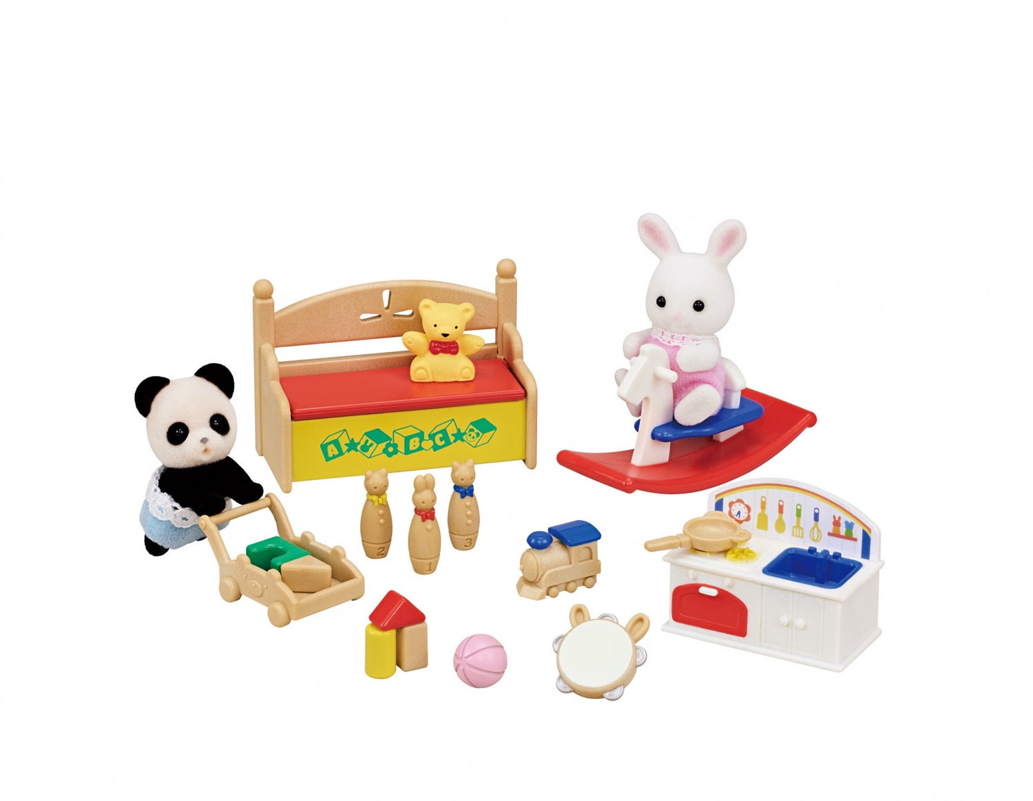 Sylvanian Families 5709 Scatola dei Giochi per Bebè - Bebè Coniglio Neve e Bebè Panda con Giochi Inclusi