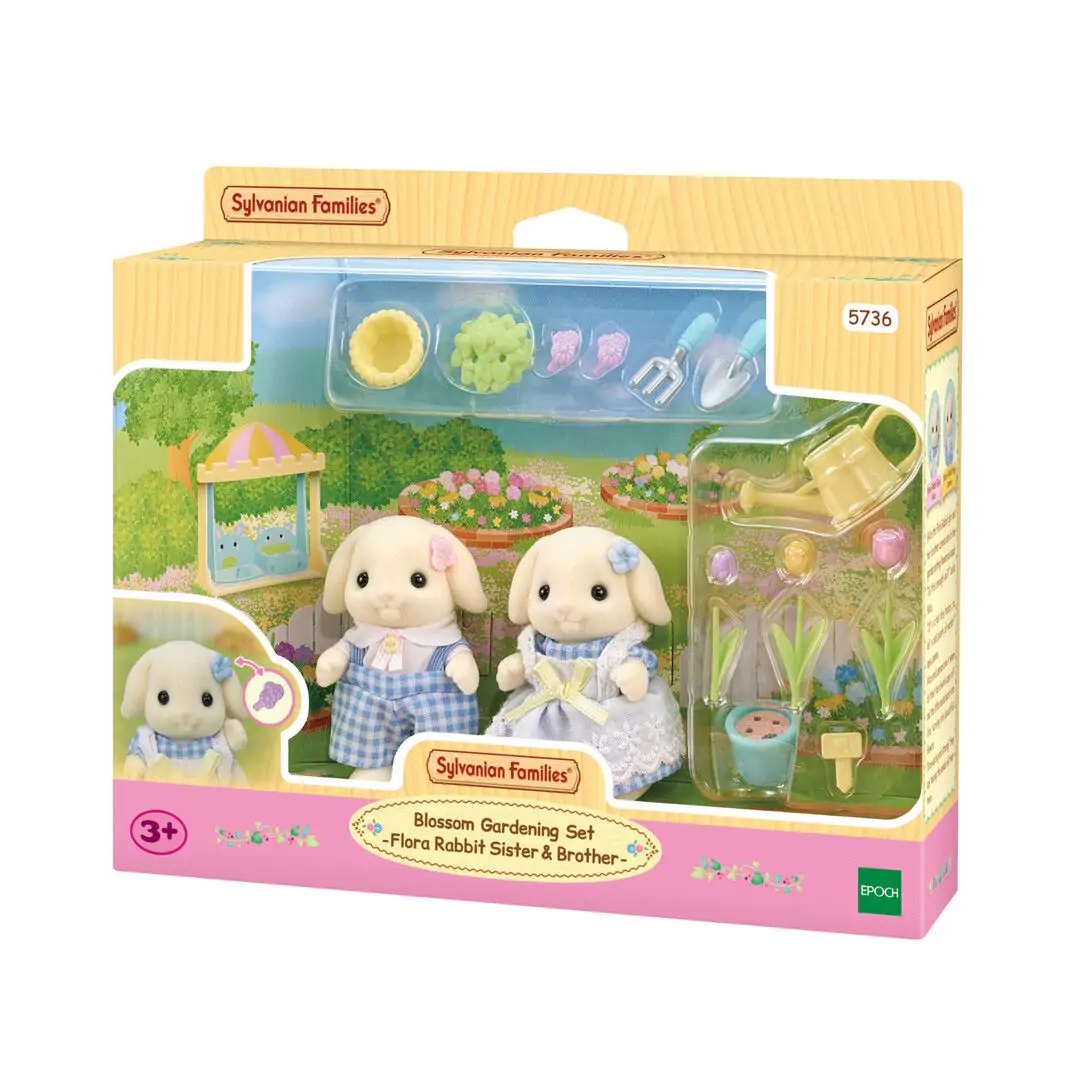 Sylvanian Families Fratello e Sorella Coniglio Flora - Set da Gioco con Accessori da Giardinaggio
