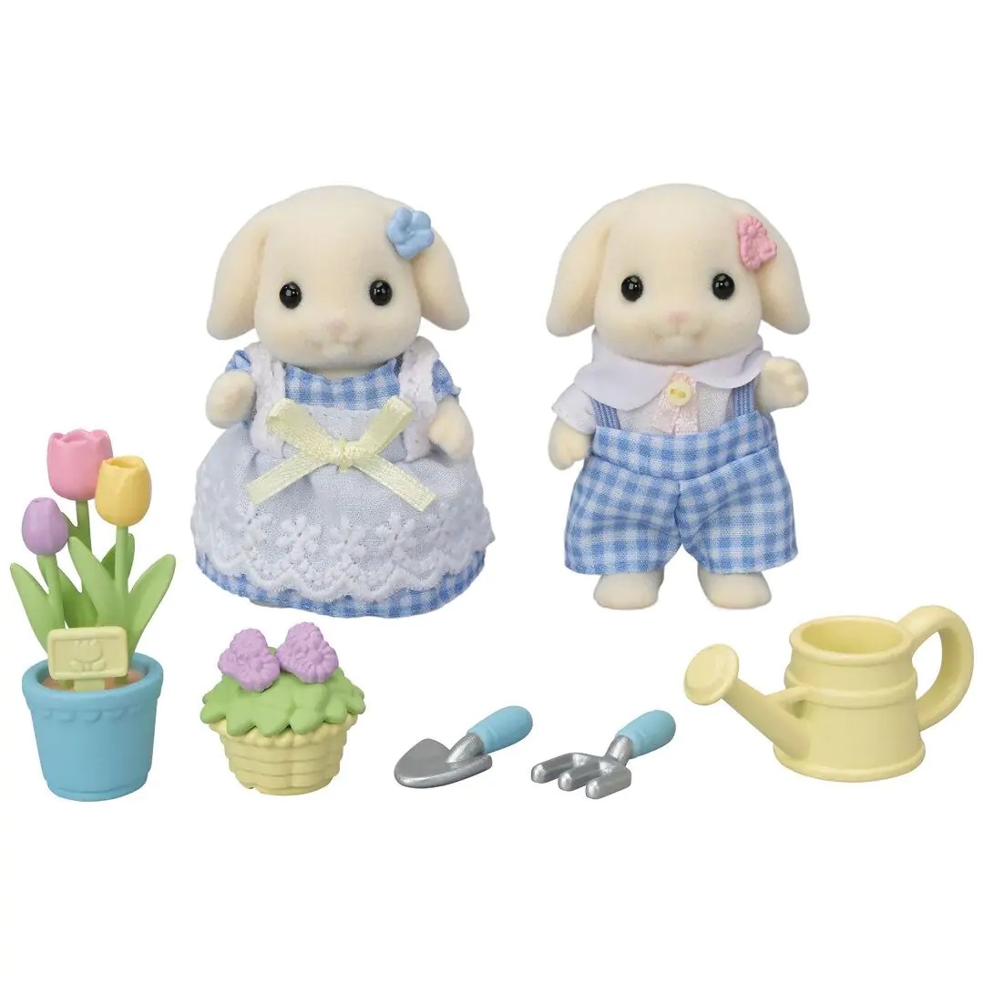 Sylvanian Families Fratello e Sorella Coniglio Flora - Set da Gioco con Accessori da Giardinaggio