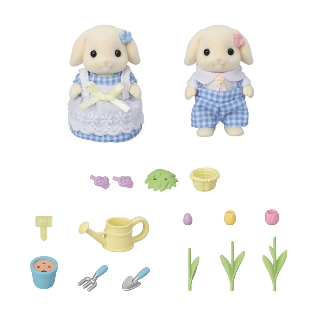 Sylvanian Families Fratello e Sorella Coniglio Flora - Set da Gioco con Accessori da Giardinaggio