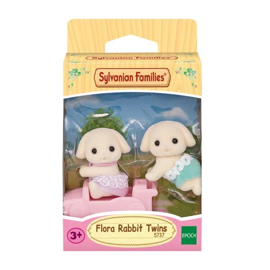 Sylvanian Families 5737 Gemelli Coniglio Flora con Carretto - Set di Due Personaggi Mobili