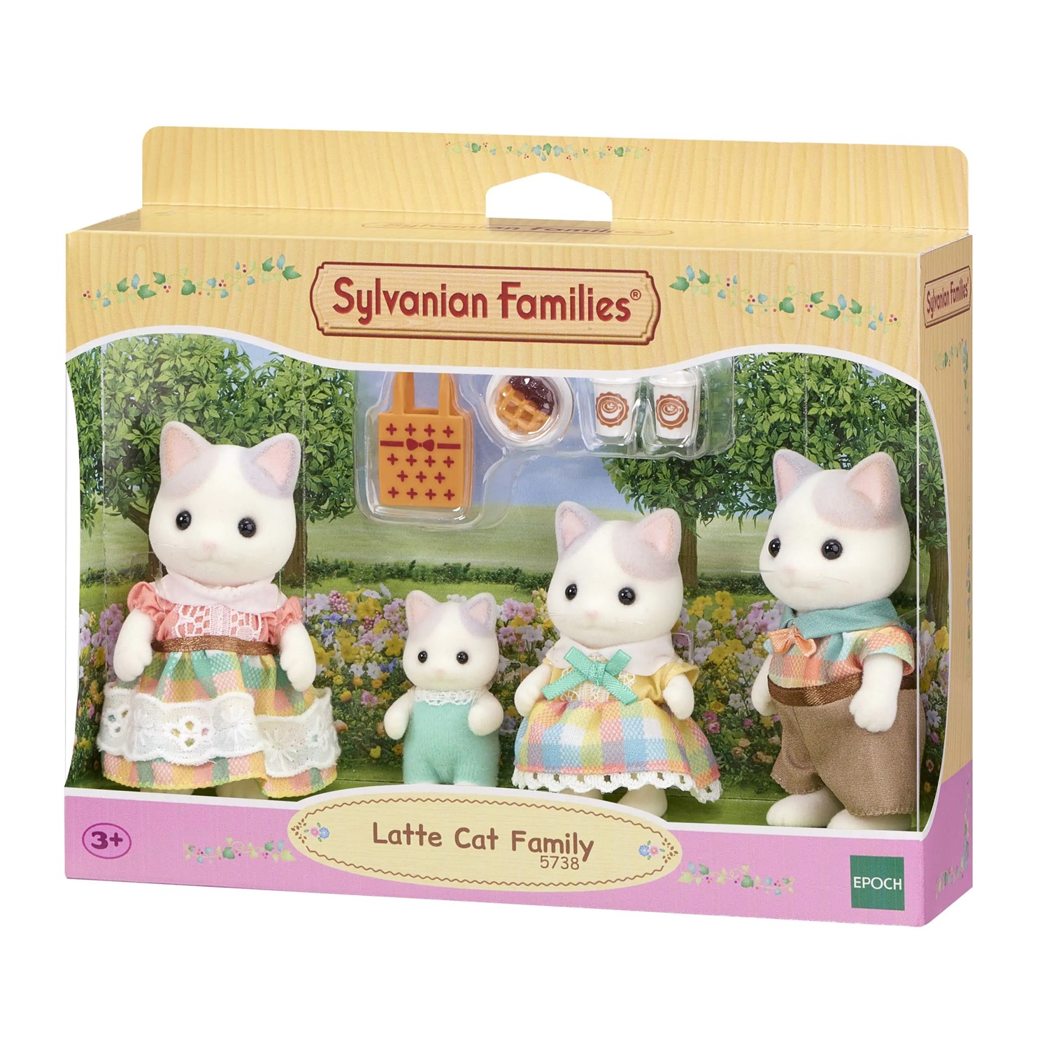 Sylvanian Families 5738 - Famiglia Gatto Latte con Papà, Mamma, Bambina, Bambino e Accessori